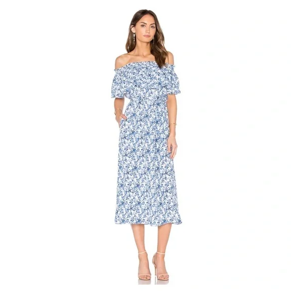 Rebecca Taylor Blue and White Off-Shoulder Aimee Dress - Picture 3 of 8